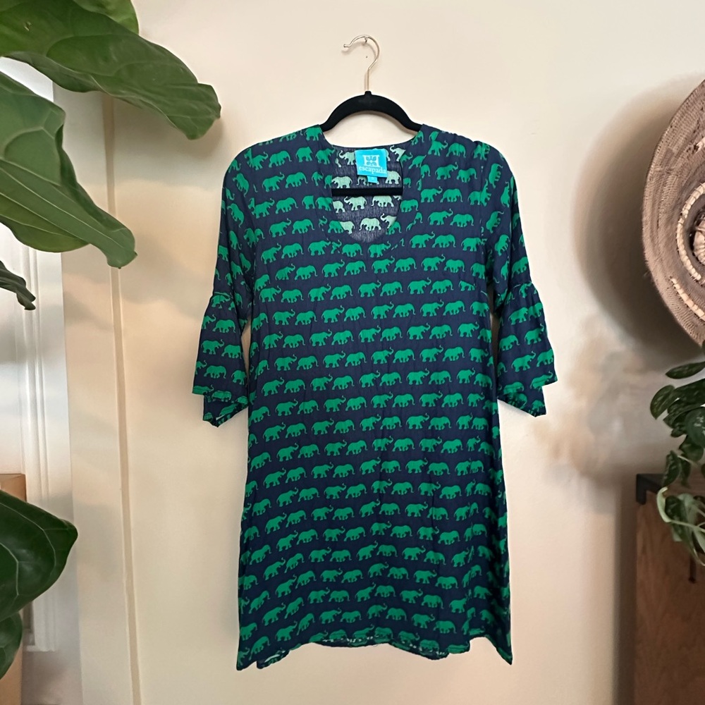 Escapada Navy and Green Elephant Print Top
